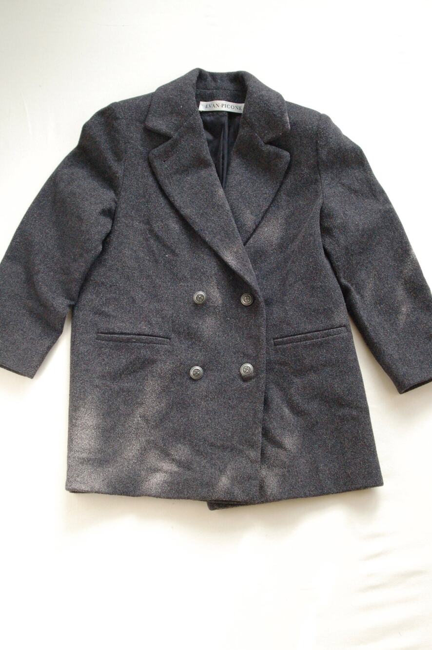 Vintage 1980s Evan Picone Gray Wool Double Breasted Coat Jacket Made in USA M L